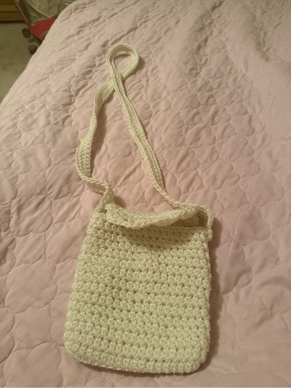 Handmade Cream Crochet Crossbody Bag - Minimal Women's Shoulder Purse